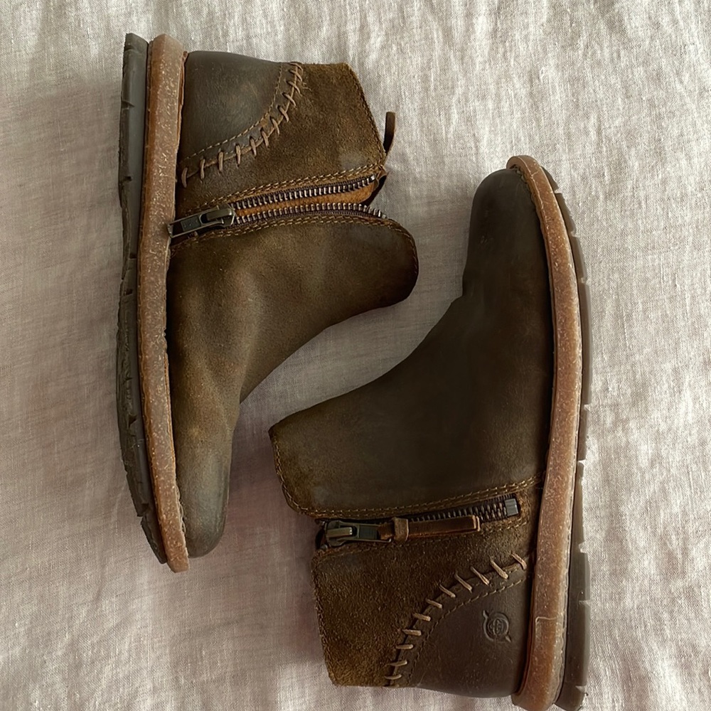 Double Zipper Brown Leather Ankle Booties
